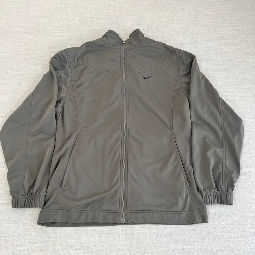 Nike Track Jacket Mens Size M Olive Green Excellent Full Zip Mock Neck Swoosh